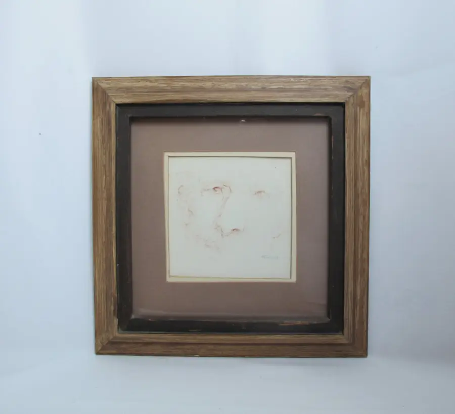 AB JACKSON Signed Conte Crayon SKETCH Portrait of a Man