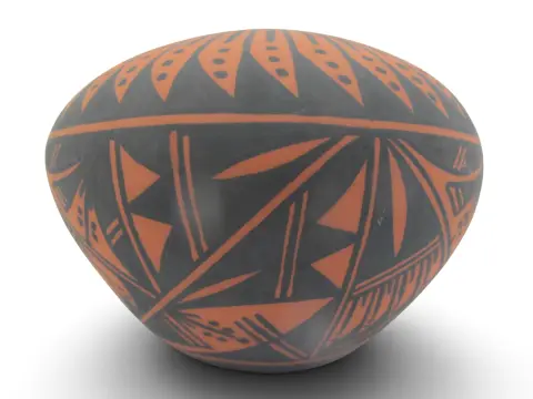 Acoma Pueblo Native American Geometric Pottery Seed Jar Pot Signed Gb, photo 8 of 9