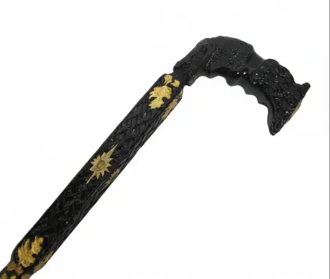 Alligator Carved Wood Gold Leaf Amber Inlaid Black Lacquer Walking Stick Cane, photo 1 of 12