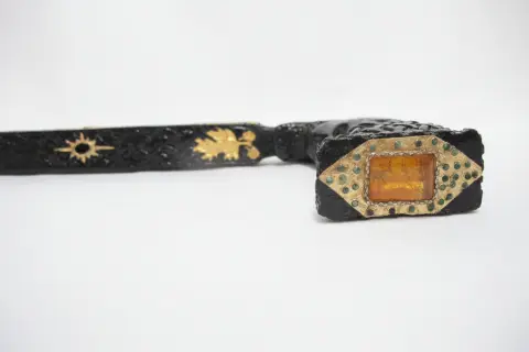 Alligator Carved Wood Gold Leaf Amber Inlaid Black Lacquer Walking Stick Cane, photo 5 of 12