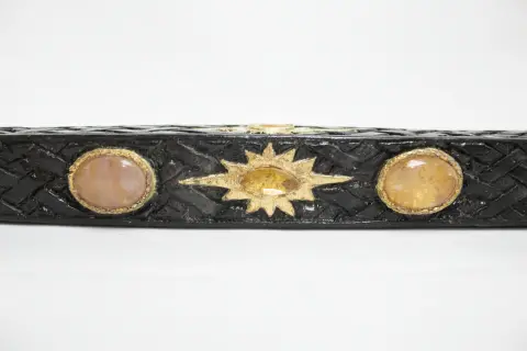 Alligator Carved Wood Gold Leaf Amber Inlaid Black Lacquer Walking Stick Cane, photo 12 of 12