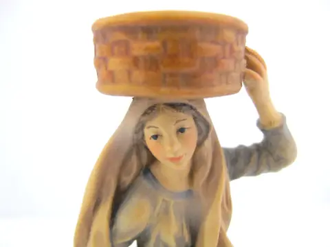 Anri Italy Ulrich Bernardi Wood Shepardess With Fruit Basket Nativity Figurine, photo 2 of 7
