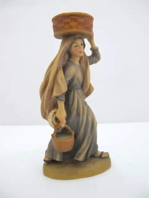 Anri Italy Ulrich Bernardi Wood Shepardess With Fruit Basket Nativity Figurine, photo 3 of 7