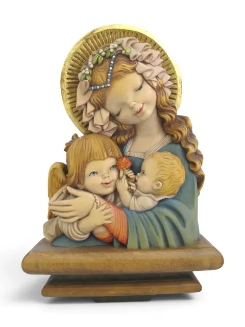 Anri Italy Wood Madonna With Diadem Child Angel Juan Ferrandiz Wall Plaque, photo 1 of 11