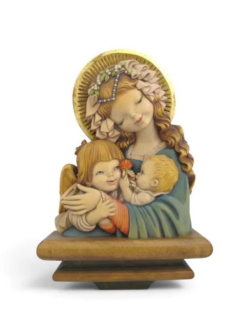 Anri Italy Wood Madonna With Diadem Child Angel Juan Ferrandiz Wall Plaque, photo 2 of 11