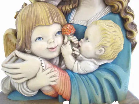 Anri Italy Wood Madonna With Diadem Child Angel Juan Ferrandiz Wall Plaque, photo 3 of 11