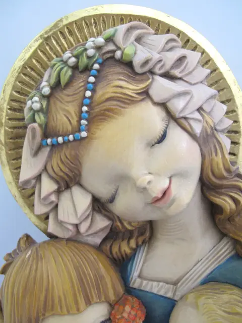 Anri Italy Wood Madonna With Diadem Child Angel Juan Ferrandiz Wall Plaque, photo 4 of 11