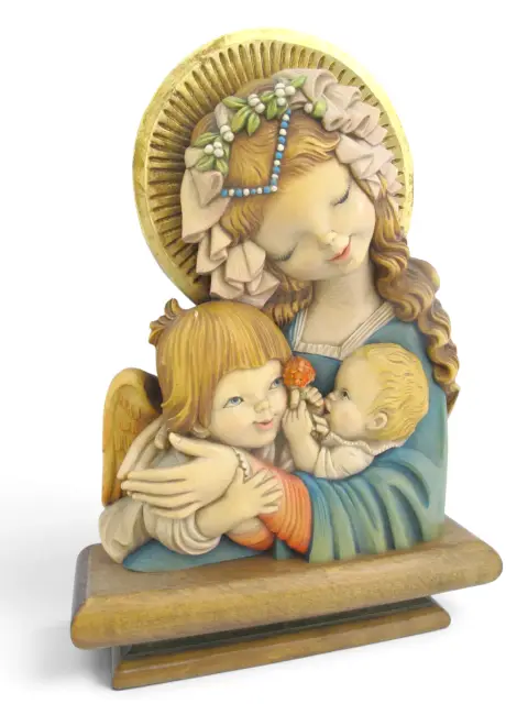 Anri Italy Wood Madonna With Diadem Child Angel Juan Ferrandiz Wall Plaque, photo 7 of 11