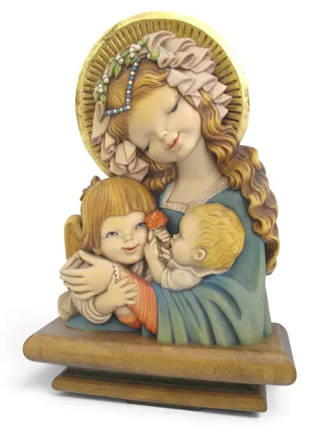 Anri Italy Wood Madonna With Diadem Child Angel Juan Ferrandiz Wall Plaque, photo 8 of 11