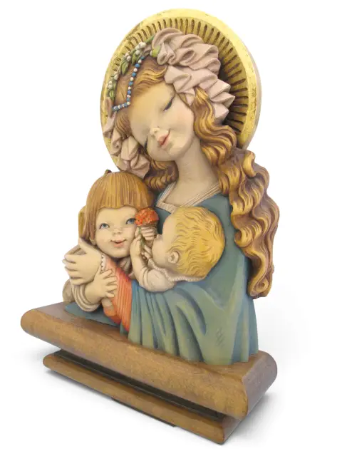 Anri Italy Wood Madonna With Diadem Child Angel Juan Ferrandiz Wall Plaque, photo 9 of 11
