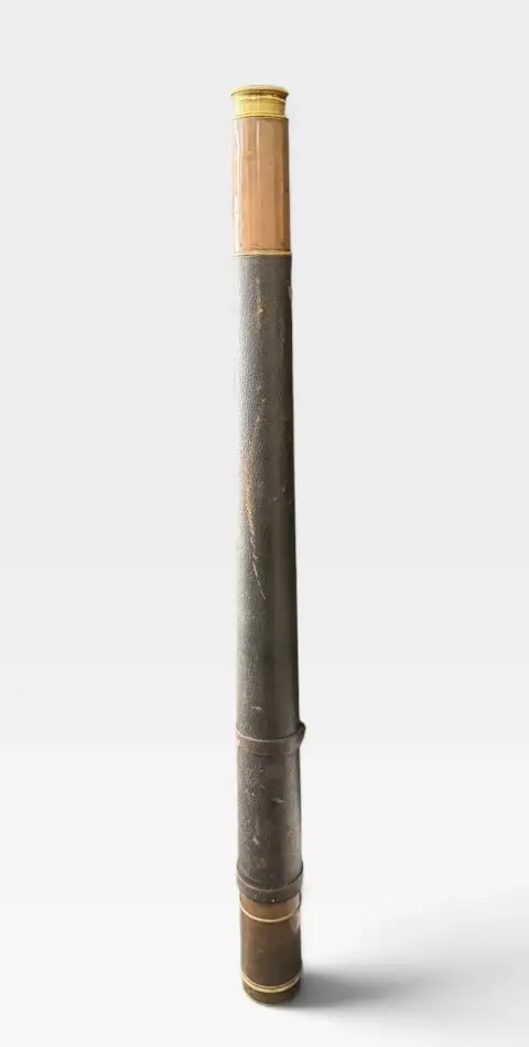 Antique 36" Brass and Leather Wrapped Spyglass Floor Maritime Telescope, photo 4 of 7