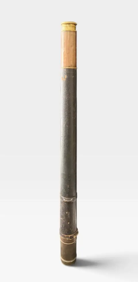 Antique 36" Brass and Leather Wrapped Spyglass Floor Maritime Telescope, photo 5 of 7