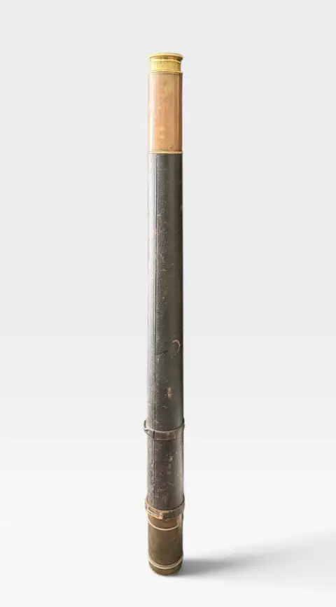 Antique 36" Brass and Leather Wrapped Spyglass Floor Maritime Telescope, photo 6 of 7