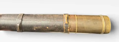 Antique 36" Brass and Leather Wrapped Spyglass Floor Maritime Telescope, photo 7 of 7