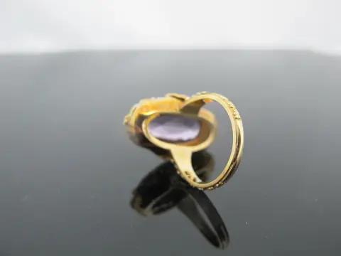 Antique Art Deco 14k Gold Enamel Flower Amethyst & Seed Pearl Ring, photo 7 of 10