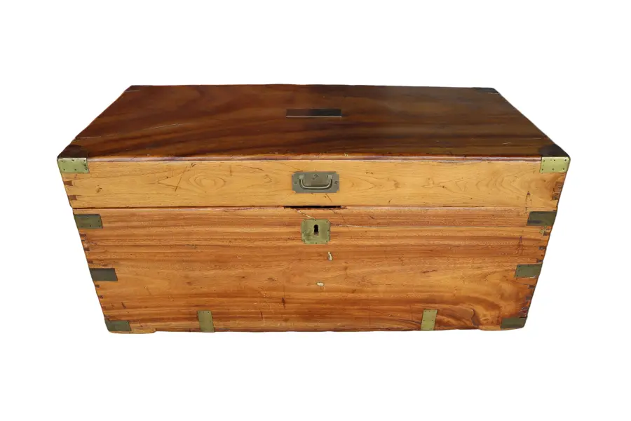 Antique Camphor Wood Campaign Chest with Brass Hardware