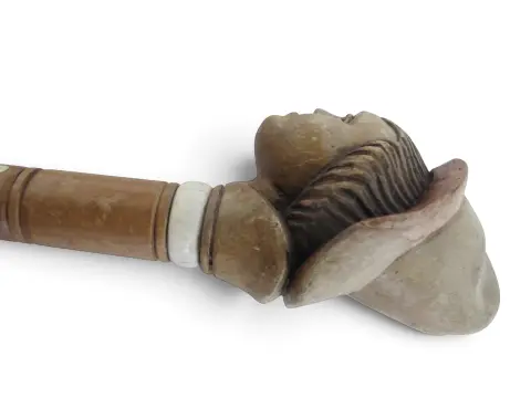 Antique Folk Art Hand Carved Wood Young Male Alpine Hat Boy Walking Stick Cane, photo 4 of 11