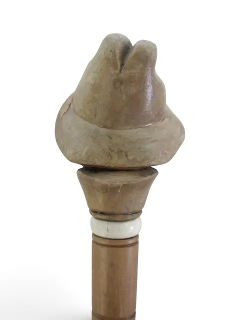 Antique Folk Art Hand Carved Wood Young Male Alpine Hat Boy Walking Stick Cane, photo 10 of 11