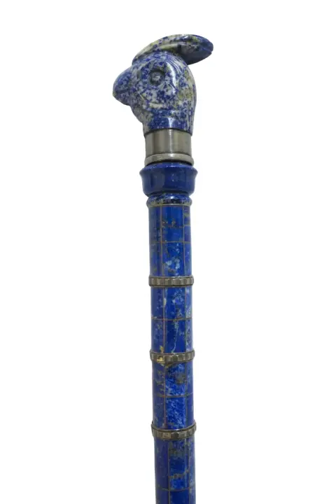Antique Lapis Lazuli Silver Mounted Bird Head Handle Russian Walking Stick Cane, photo 1 of 9