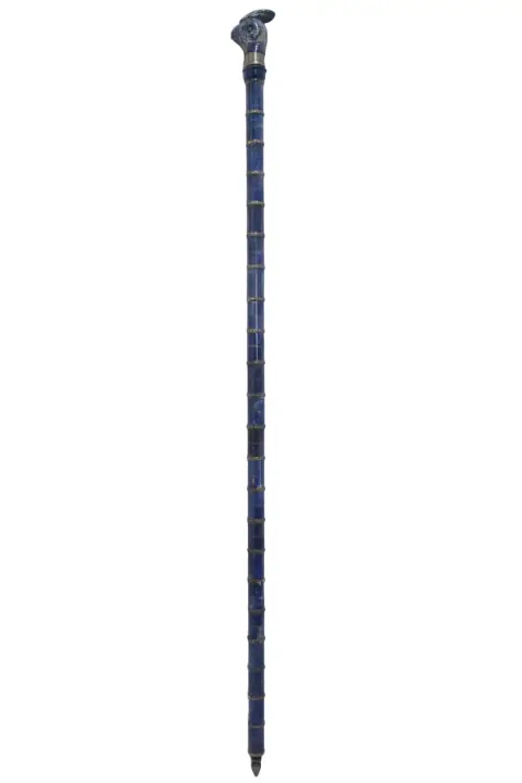 Antique Lapis Lazuli Silver Mounted Bird Head Handle Russian Walking Stick Cane, photo 2 of 9