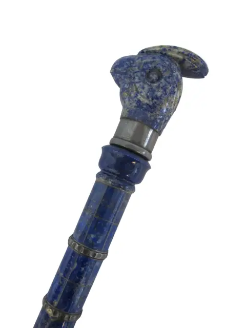 Antique Lapis Lazuli Silver Mounted Bird Head Handle Russian Walking Stick Cane, photo 3 of 9