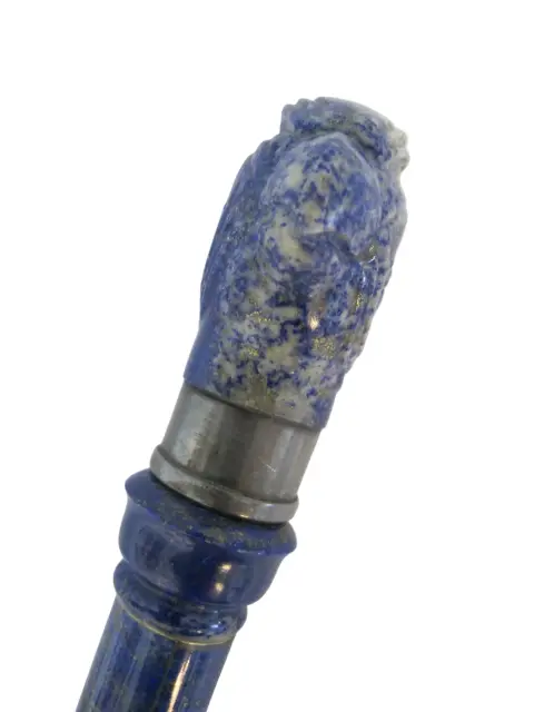 Antique Lapis Lazuli Silver Mounted Bird Head Handle Russian Walking Stick Cane, photo 4 of 9