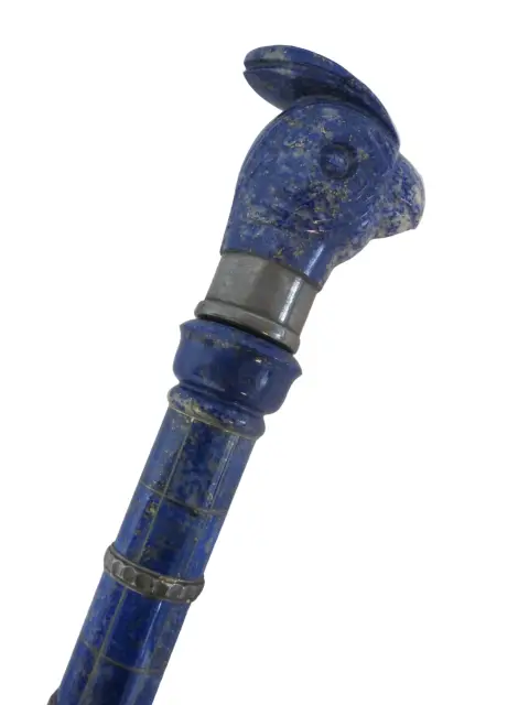 Antique Lapis Lazuli Silver Mounted Bird Head Handle Russian Walking Stick Cane, photo 5 of 9