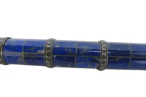 Antique Lapis Lazuli Silver Mounted Bird Head Handle Russian Walking Stick Cane, photo 6 of 9