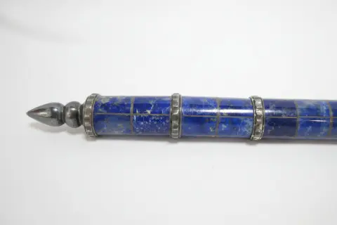 Antique Lapis Lazuli Silver Mounted Bird Head Handle Russian Walking Stick Cane, photo 7 of 9