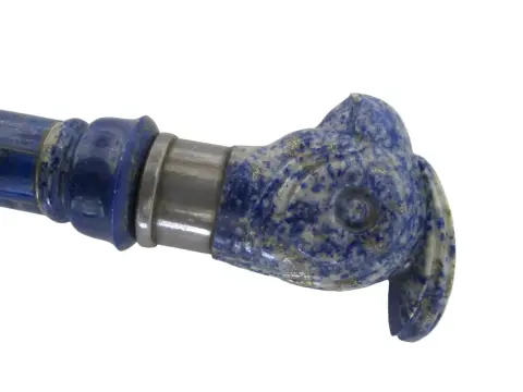 Antique Lapis Lazuli Silver Mounted Bird Head Handle Russian Walking Stick Cane, photo 9 of 9