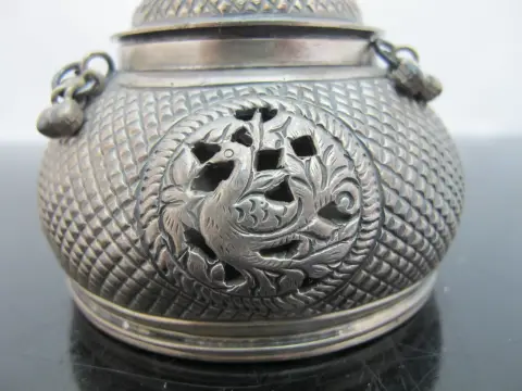 Antique Southeast Asian Silver Betel Nut Censer Box or Incense Burner, photo 2 of 12