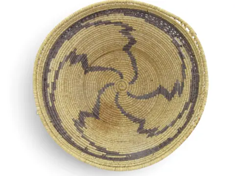 Apache Native American Whirling Bolt Zig Zag Coiled Basket Bowl 8 1/2", photo 1 of 9