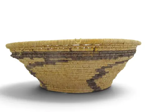 Apache Native American Whirling Bolt Zig Zag Coiled Basket Bowl 8 1/2", photo 2 of 9