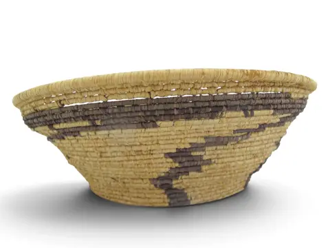 Apache Native American Whirling Bolt Zig Zag Coiled Basket Bowl 8 1/2", photo 7 of 9