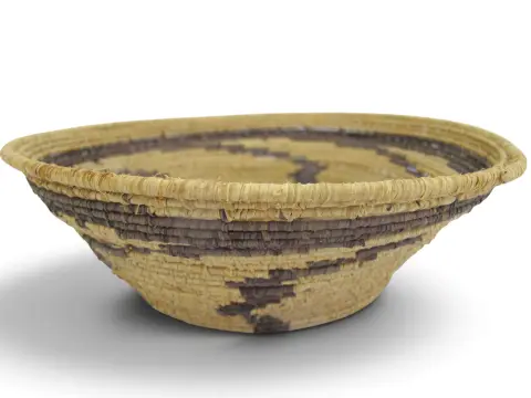 Apache Native American Whirling Bolt Zig Zag Coiled Basket Bowl 8 1/2", photo 8 of 9