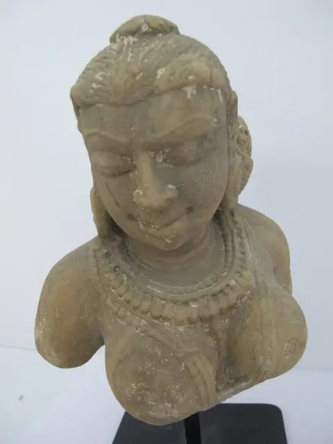 Apsara Devata Celestial Deity Carved Stone India Hindu Bust Sculpture Statue, photo 3 of 12