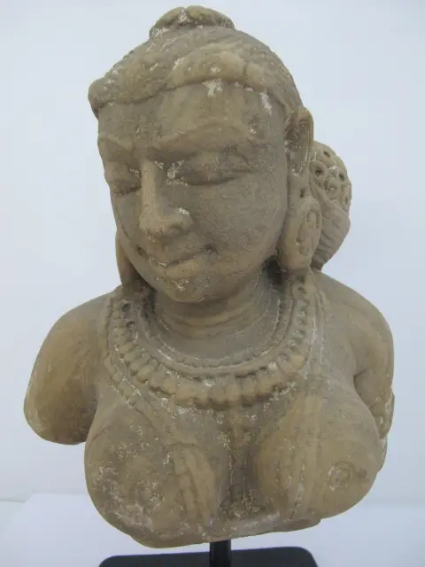 Apsara Devata Celestial Deity Carved Stone India Hindu Bust Sculpture Statue, photo 10 of 12