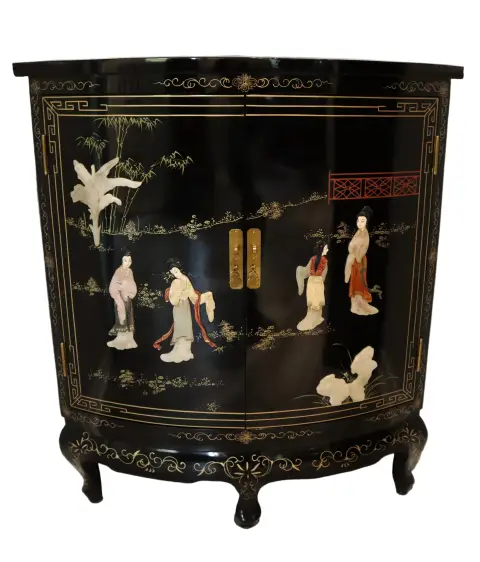 Black Lacquer Chinese Corner Cabinet With Inlaid Stone, photo 1 of 10
