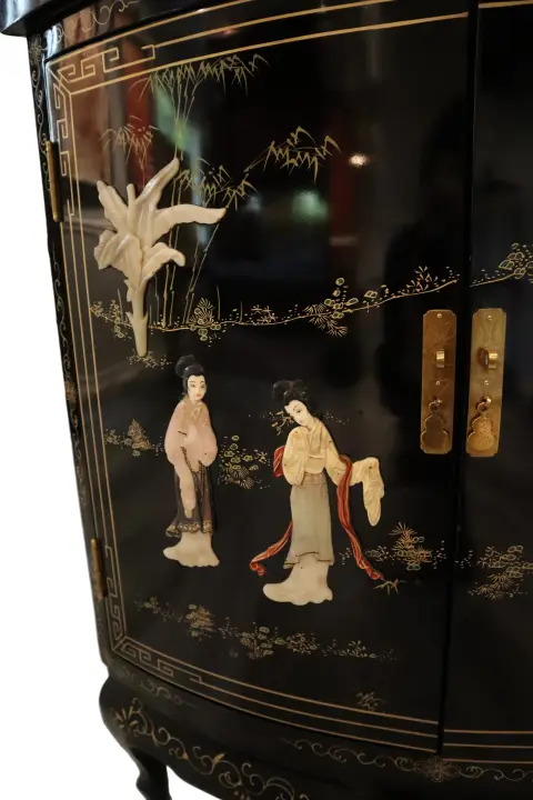 Black Lacquer Chinese Corner Cabinet With Inlaid Stone, photo 8 of 10