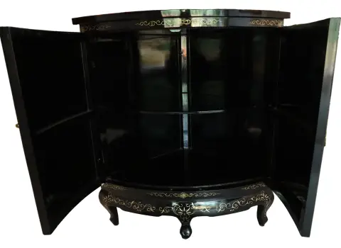 Black Lacquer Chinese Corner Cabinet With Inlaid Stone, photo 9 of 10