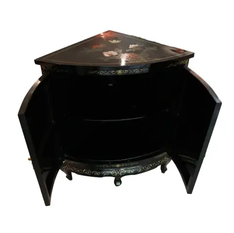 Black Lacquer Chinese Corner Cabinet With Inlaid Stone, photo 10 of 10