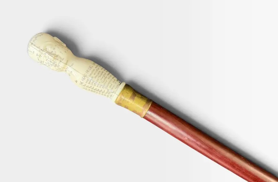 Carved Bone ACUPUNCTURE Phrenology Head VICTORIAN Walking Stick Cane