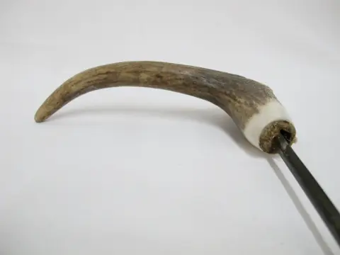 Carved Deer Antler Grim Reaper Face Hidden Blade Folk Art Walking Stick Cane, photo 4 of 12