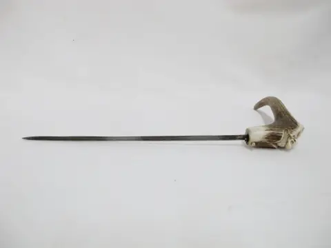 Carved Deer Antler Grim Reaper Face Hidden Blade Folk Art Walking Stick Cane, photo 8 of 12