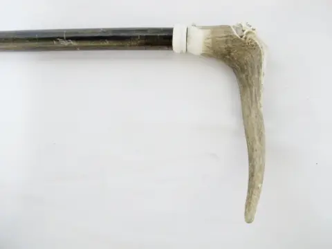 Carved Deer Antler Grim Reaper Face Hidden Blade Folk Art Walking Stick Cane, photo 10 of 12
