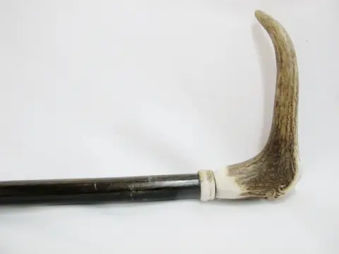 Carved Deer Antler Grim Reaper Face Hidden Blade Folk Art Walking Stick Cane, photo 11 of 12