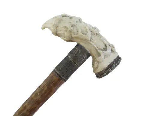 Carved Deer Stag Antler Snuff Box Walking Stick Cane With Hidden Corkscrew, photo 1 of 10