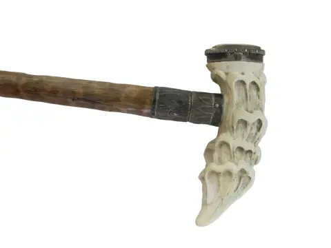 Carved Deer Stag Antler Snuff Box Walking Stick Cane With Hidden Corkscrew, photo 3 of 10