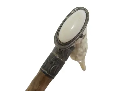 Carved Deer Stag Antler Snuff Box Walking Stick Cane With Hidden Corkscrew, photo 4 of 10