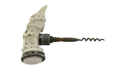 Carved Deer Stag Antler Snuff Box Walking Stick Cane With Hidden Corkscrew, photo 10 of 10